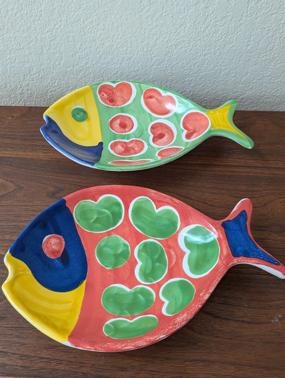 2 Ceramica Arte Bello Mexico Fish Shape Plate/Bowl Colorful Beach House Decor